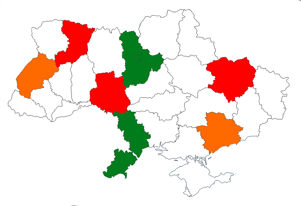 Map de l'Ukraine dont les oblasts sont peu connus par le joueur
